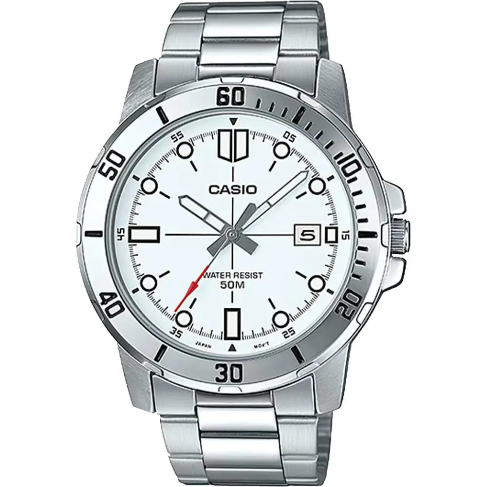 Casio MTPVD01D-2BV 45MM Case Blue Dial Bracelet Band Date 50 Meter WR - Dial: Blue, Band: Silver