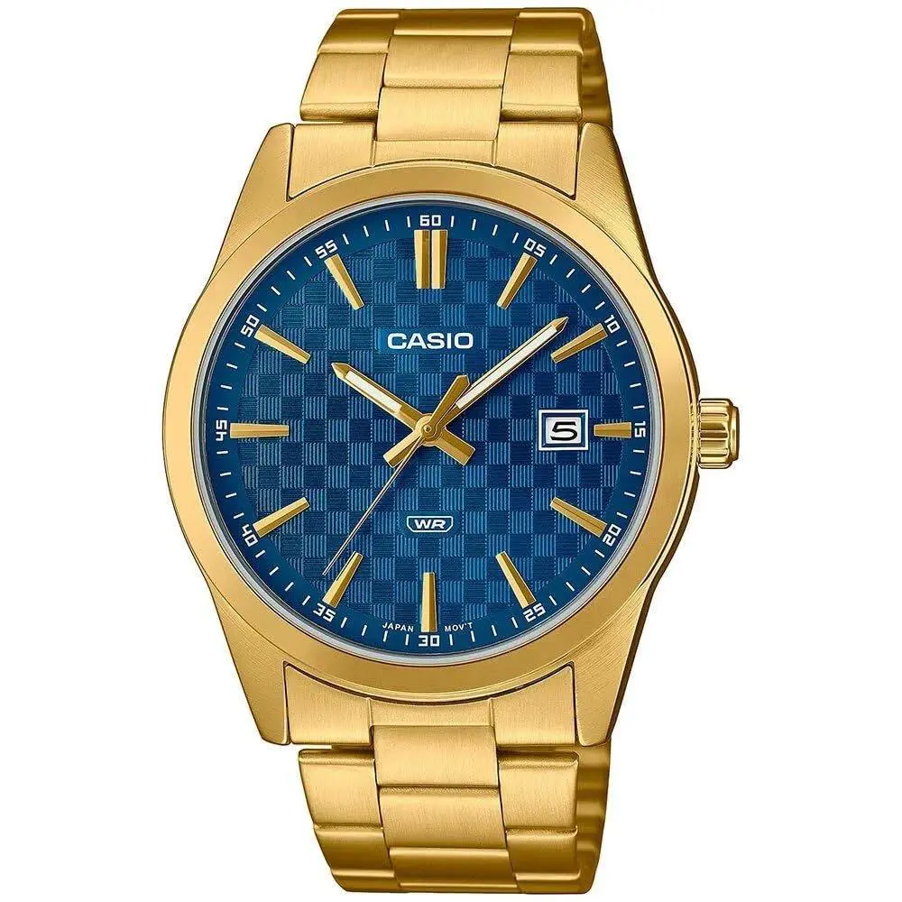 Casio MTP-VD03G-2A Men`s Standard Gold Tone Stanless Steel Blue Dial 3-Hand - gold