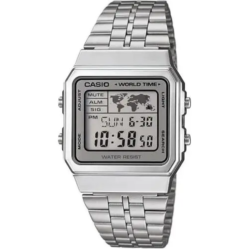 Casio A500WA-7DF Vintage Digital World Time Dual Time Led Backlight Gmt