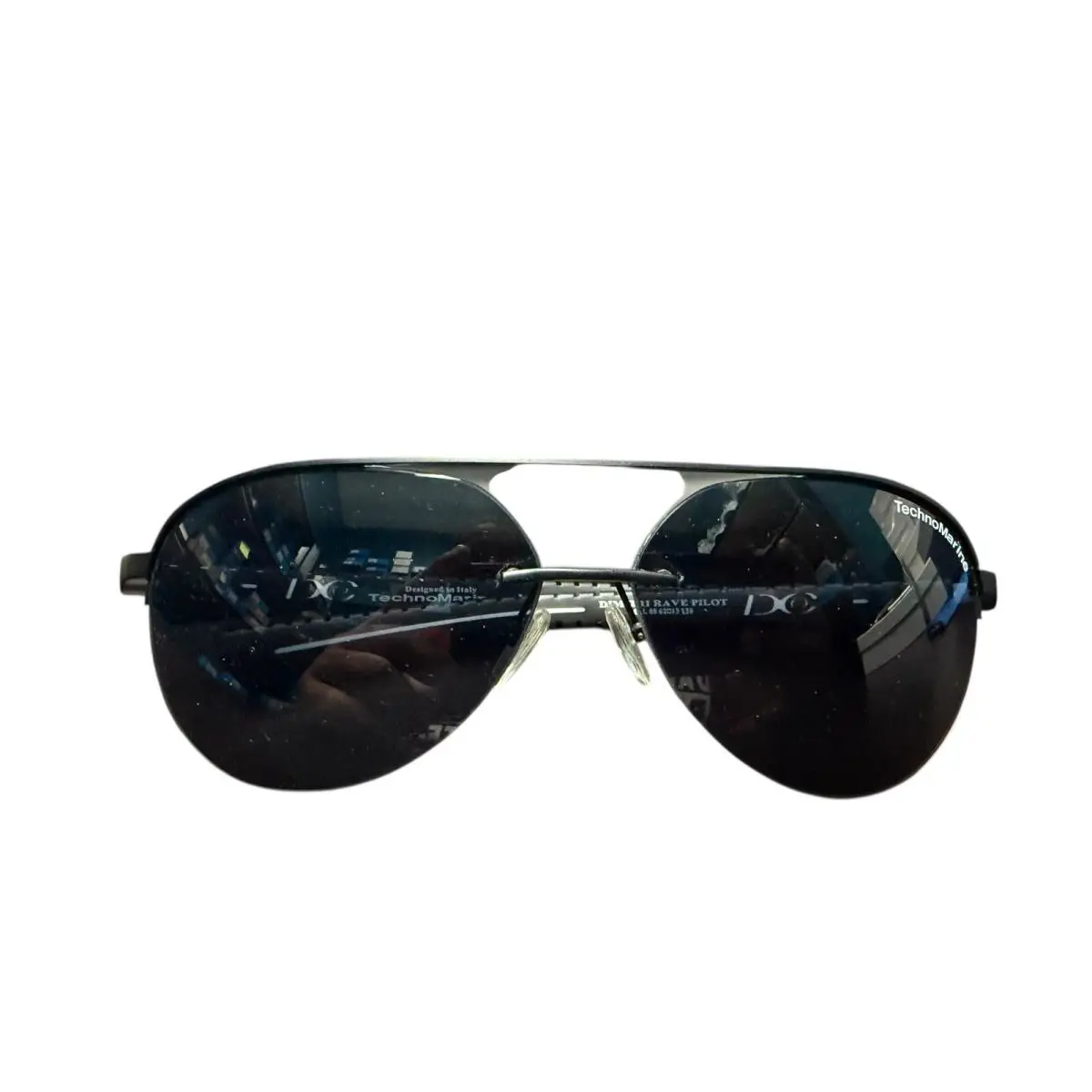 Technomarine Dimitri Rave Pilot Unisex Sunglasses Silver Frame w/ Checkered Arm