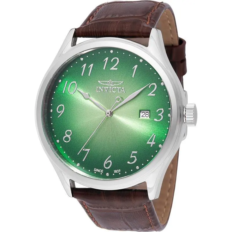 Invicta Celestial Men`s 43mm Watch 47764 Green Brown Leather Band Silver Case