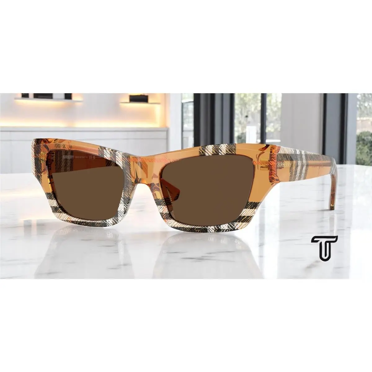 Burberry BE4441U 414673 Check Sand Dark Brown 52 mm Women`s Sunglasses
