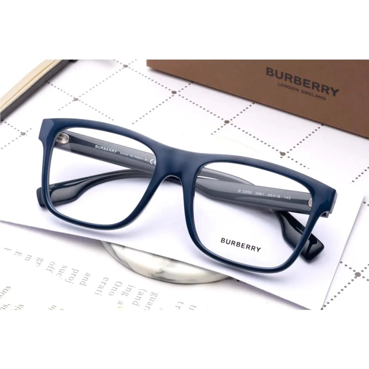 Burberry Carter Eyeglasses B 2353 3961 55-18 145 Blue Rectangular Frames