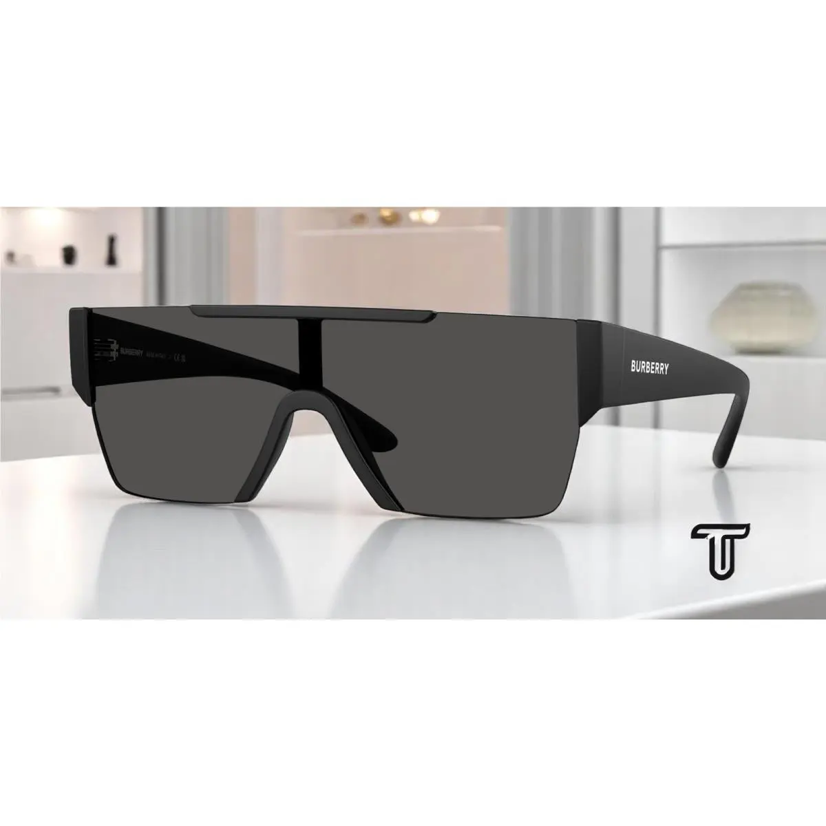 Burberry BE4291 346487 Matte Black Grey 38 mm Men`s Sunglasses