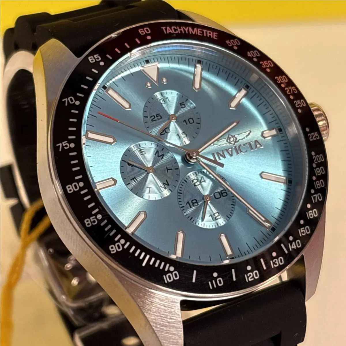 Invicta 48856 Aviator Mens 45 MM Stainless Steel Light Blue Dial Black Band