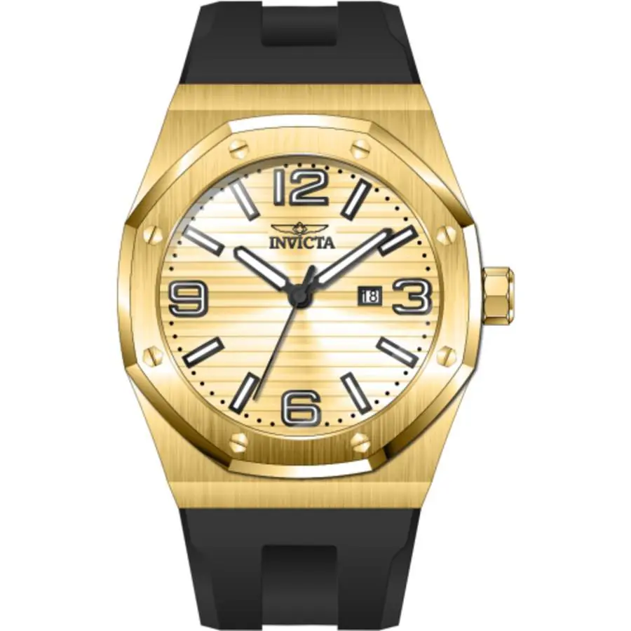 Invicta Huracan Quartz Men`s Watch 45775 - Dial: Gold-tone, Band: Black, Bezel: Gold-tone