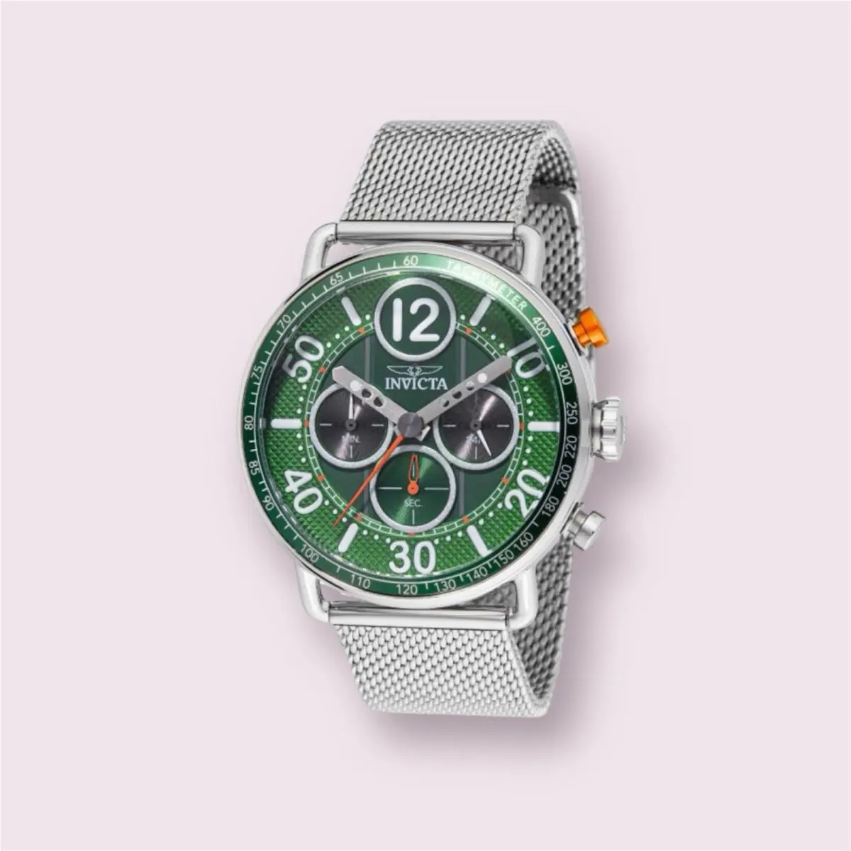 Invicta Men` Speedway Gearshift 44mm Green Dial Mesh Bracelet Chronograph Watch
