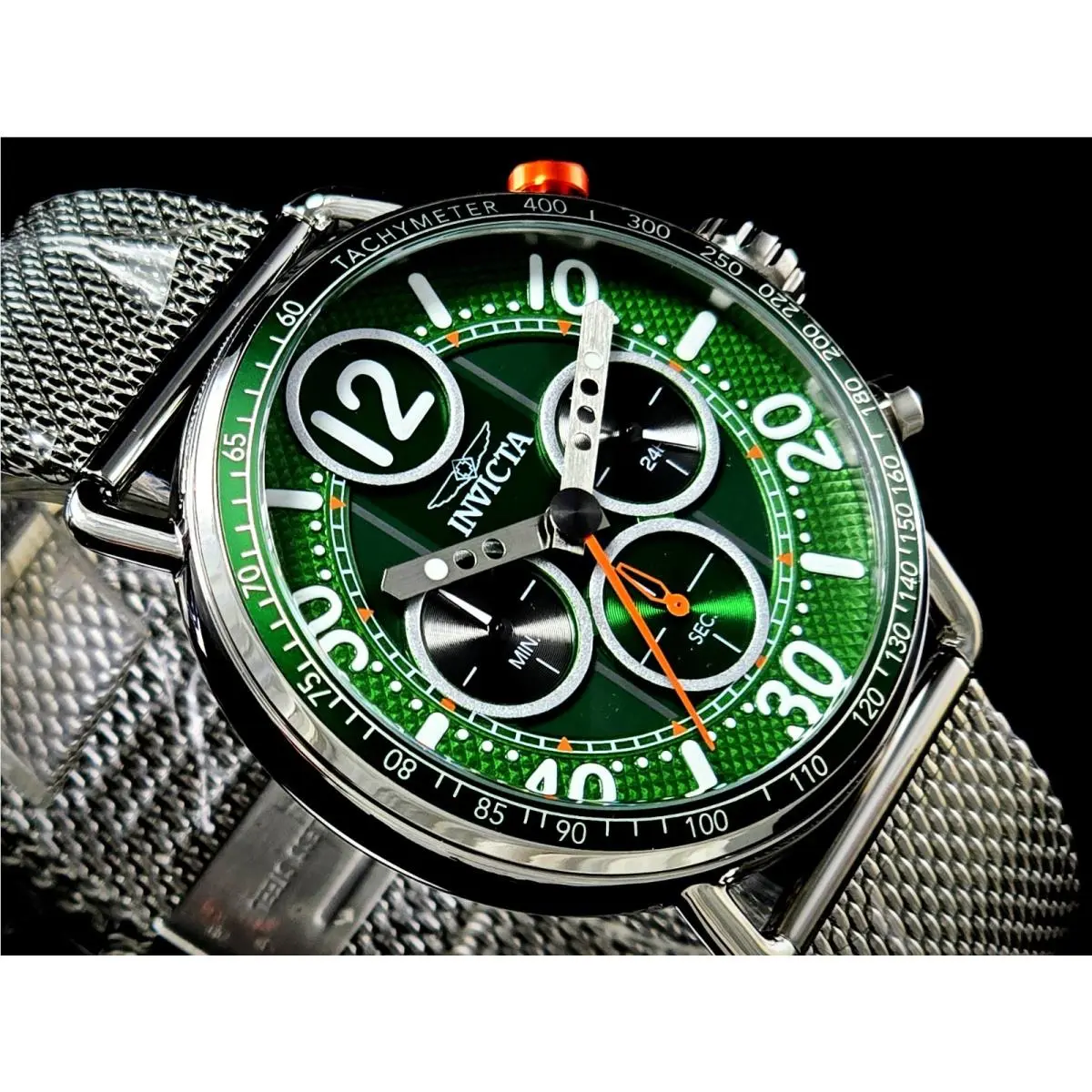 Invicta Men`s 44mm Speedway Gearshift Chronograph Green Dial Silver Tone Watch