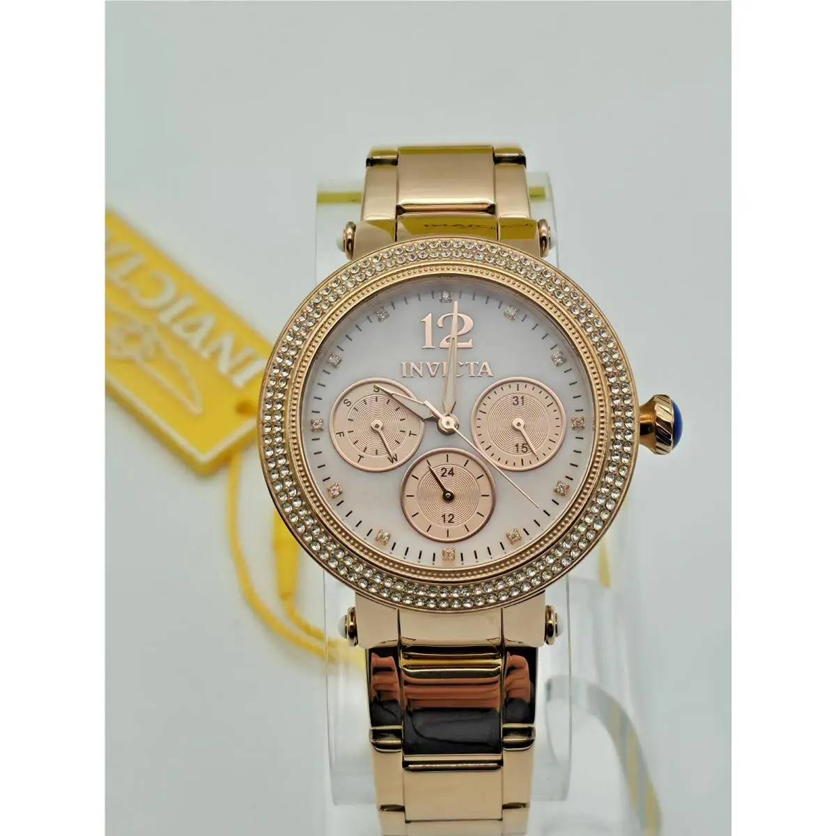 Invicta Bolt Quartz Women`s Crystal Bezel Watch Rose Gold - Mother of Pearl Dial