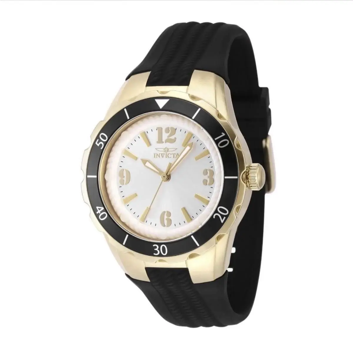Invicta Women`s Watch Angel Quartz Silver Tone Dial Black Silicone Strap 48852 - Dial: Silver, Band: Black, Bezel: Black