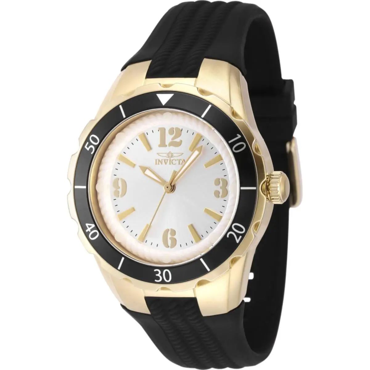 Invicta Women`s Watch Angel Quartz Silver Tone Dial Black Silicone Strap 48852 - Dial: Silver, Band: Black