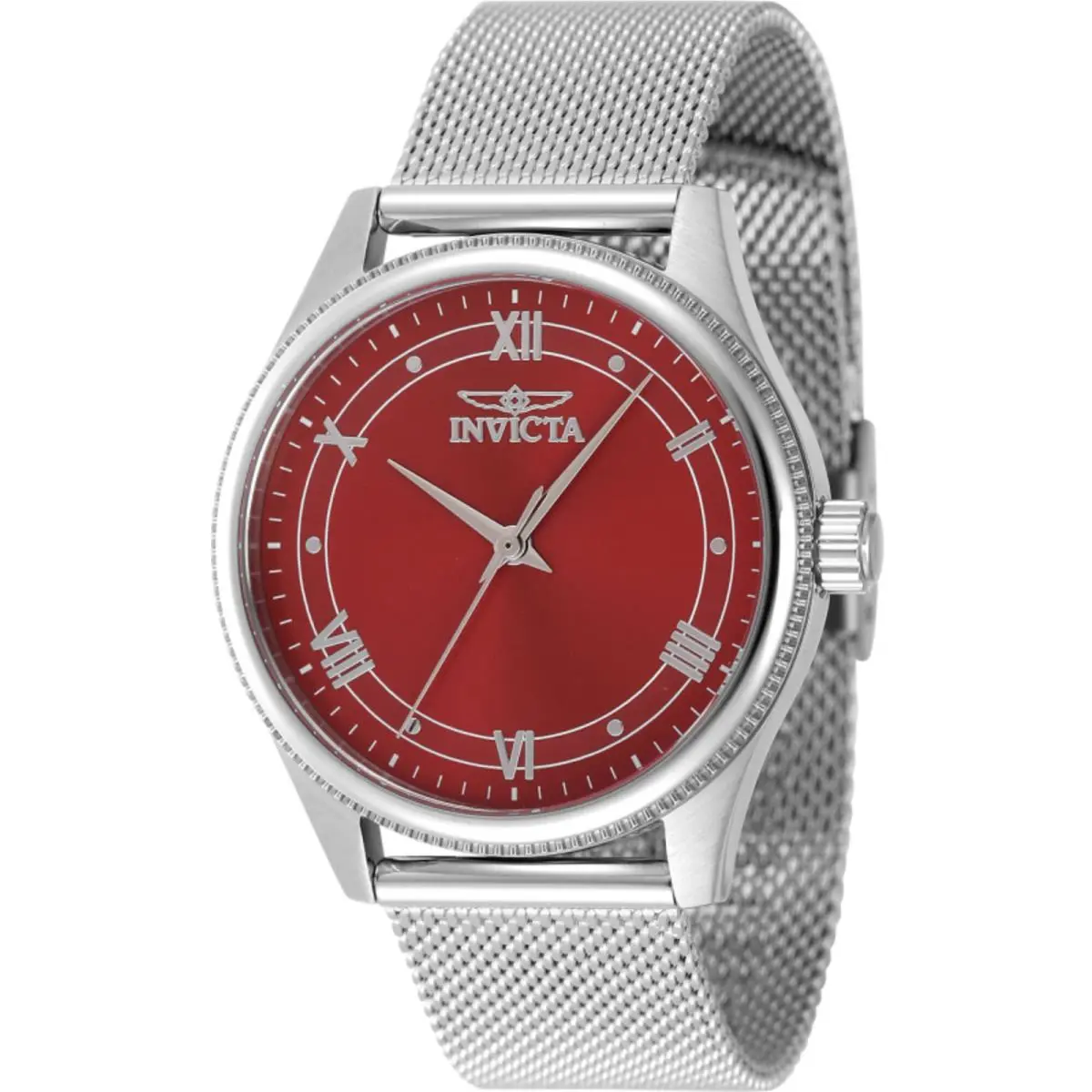 Invicta Women`s Watch Celestial Quartz Red Dial Silver Steel Mesh Bracelet 48488