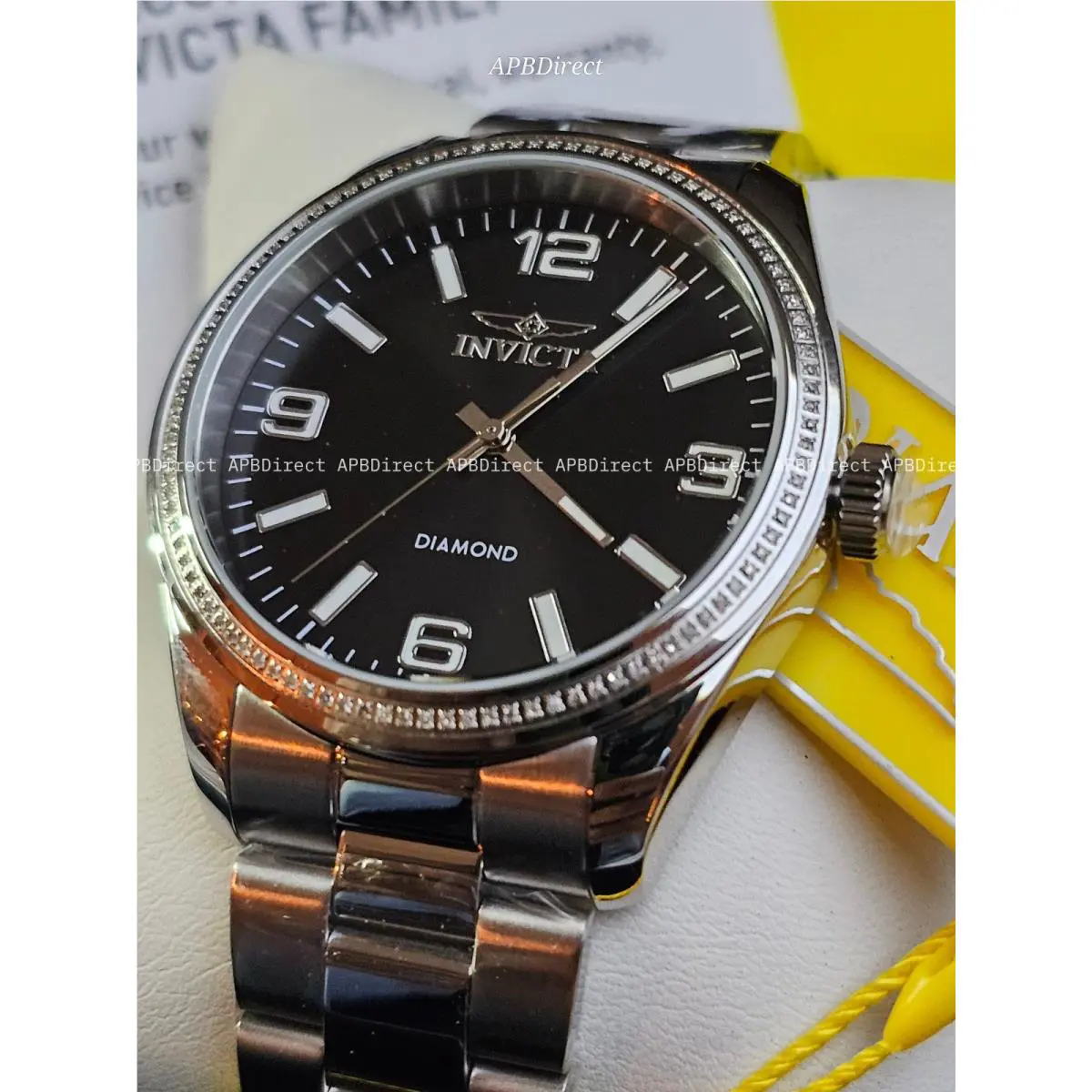 - Diamond Edition .33ctw Elite Bezel Silver SS Bracelet Mens Watch by Invicta