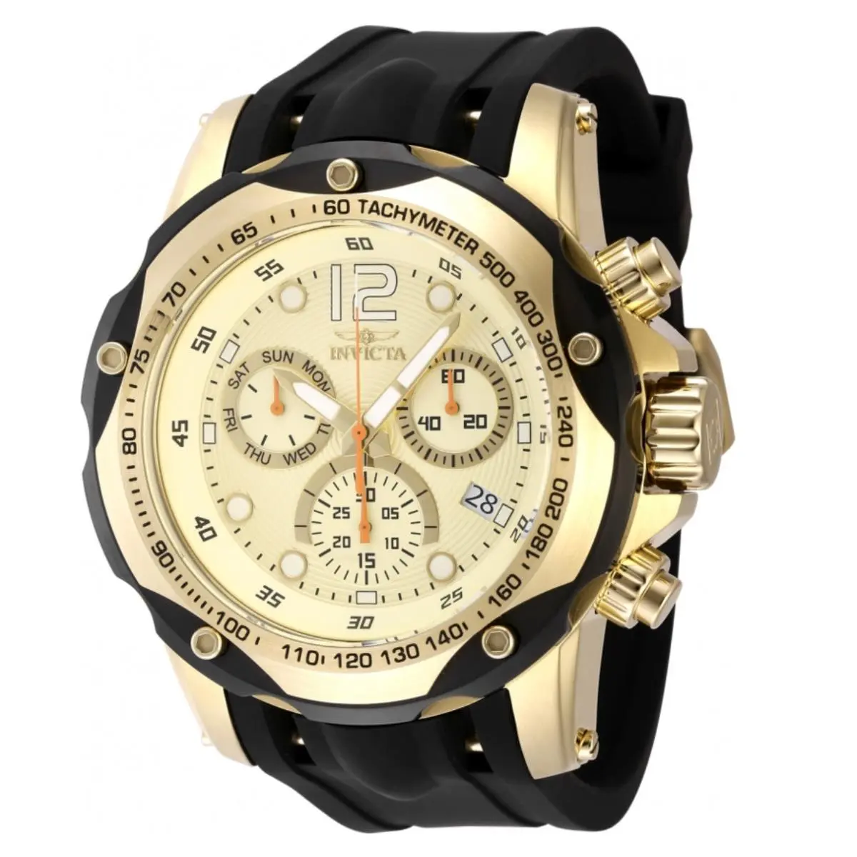 Invicta Speedway Cruise Turbo Men`s 51mm Gold Z60 Swiss Chronograph Watch 48910 - Dial: Gold, Yellow, Band: Black, Bezel: Black, Gold, Yellow