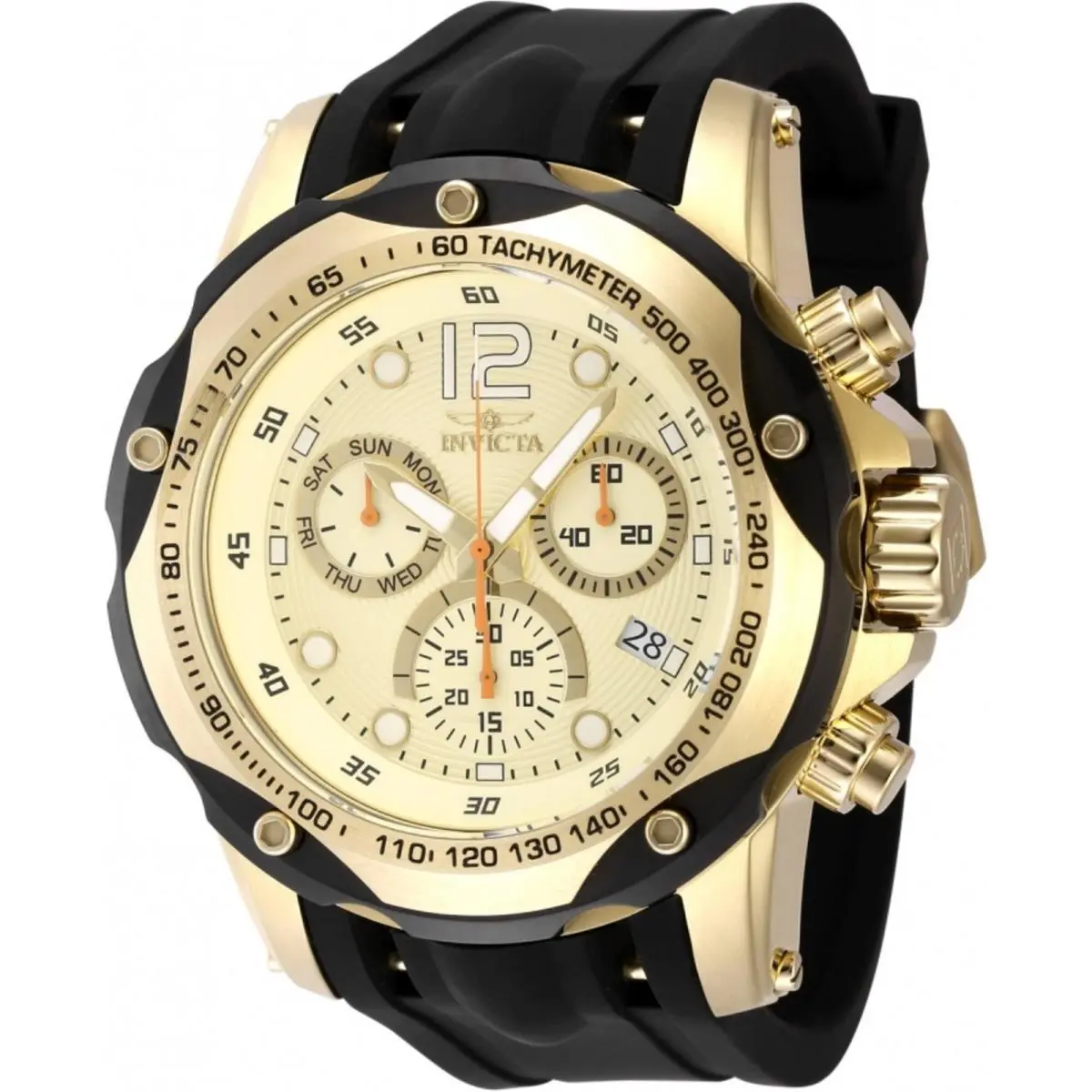 Invicta Men`s Watch Speedway Chronograph Gold Tone Dial Black Strap 48910