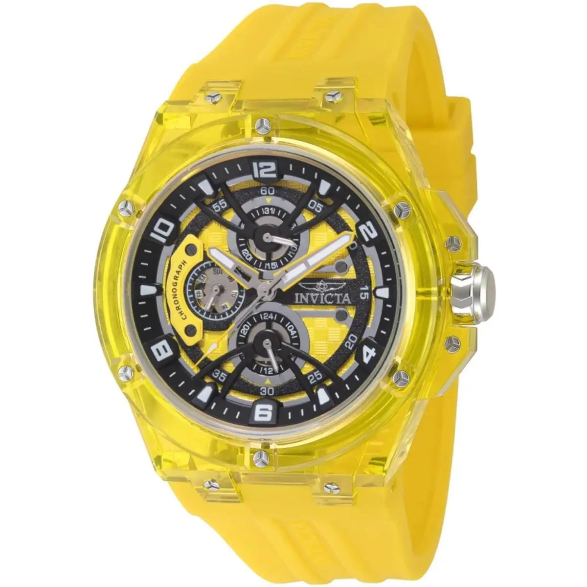 Invicta Racing Saphirex 48802 Men`s Yellow Plastic Quartz Watch 46mm Mineral