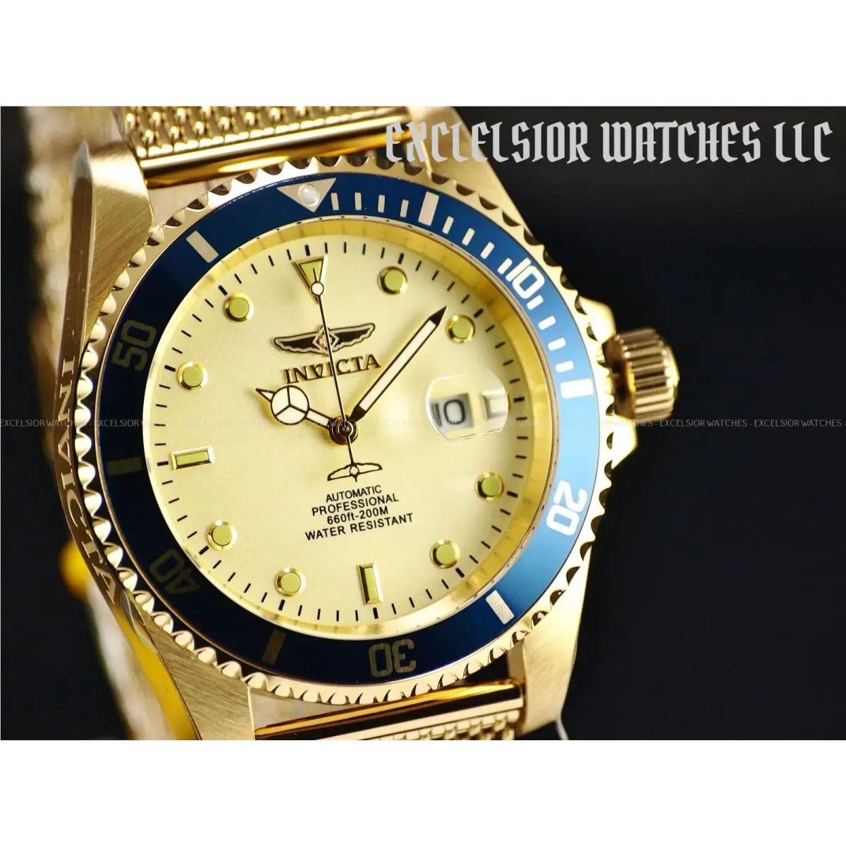 Invicta 47mm Grand Pro Diver Miyota Automatic Gold Dial Gold Tone SS Watch