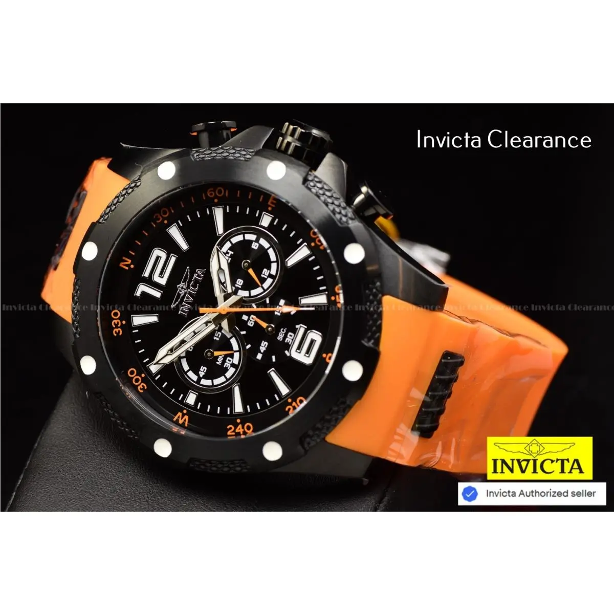 Invicta Mens 50m I-force Axis Black Dial Chronograph Orange Tone Strap SS Watch