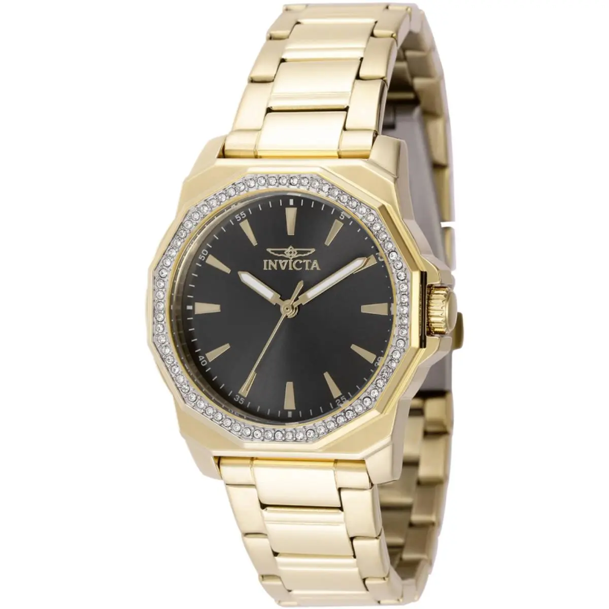 Invicta Women`s Watch Speedway Quartz Charcoal Dial Yellow Gold Bracelet 49114