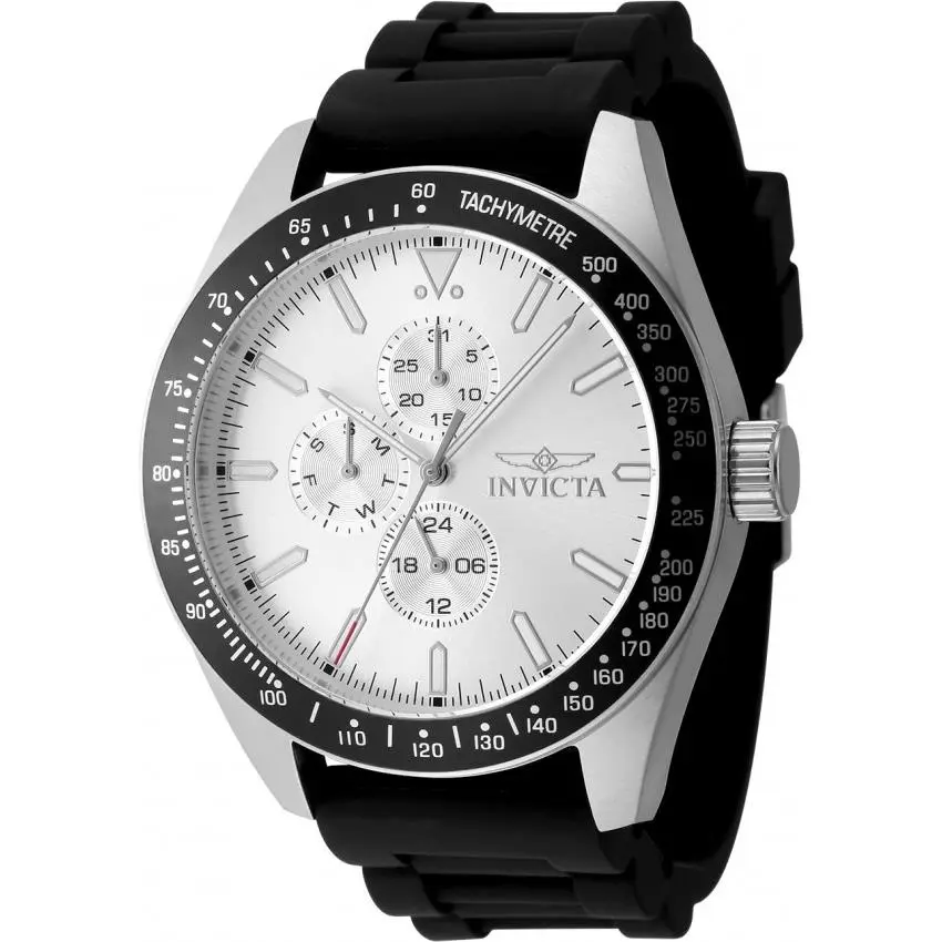 Invicta Aviator Quartz Silver Dial Men`s Watch 48855 - Dial: Silver-tone, Band: Black, Bezel: Silver-tone