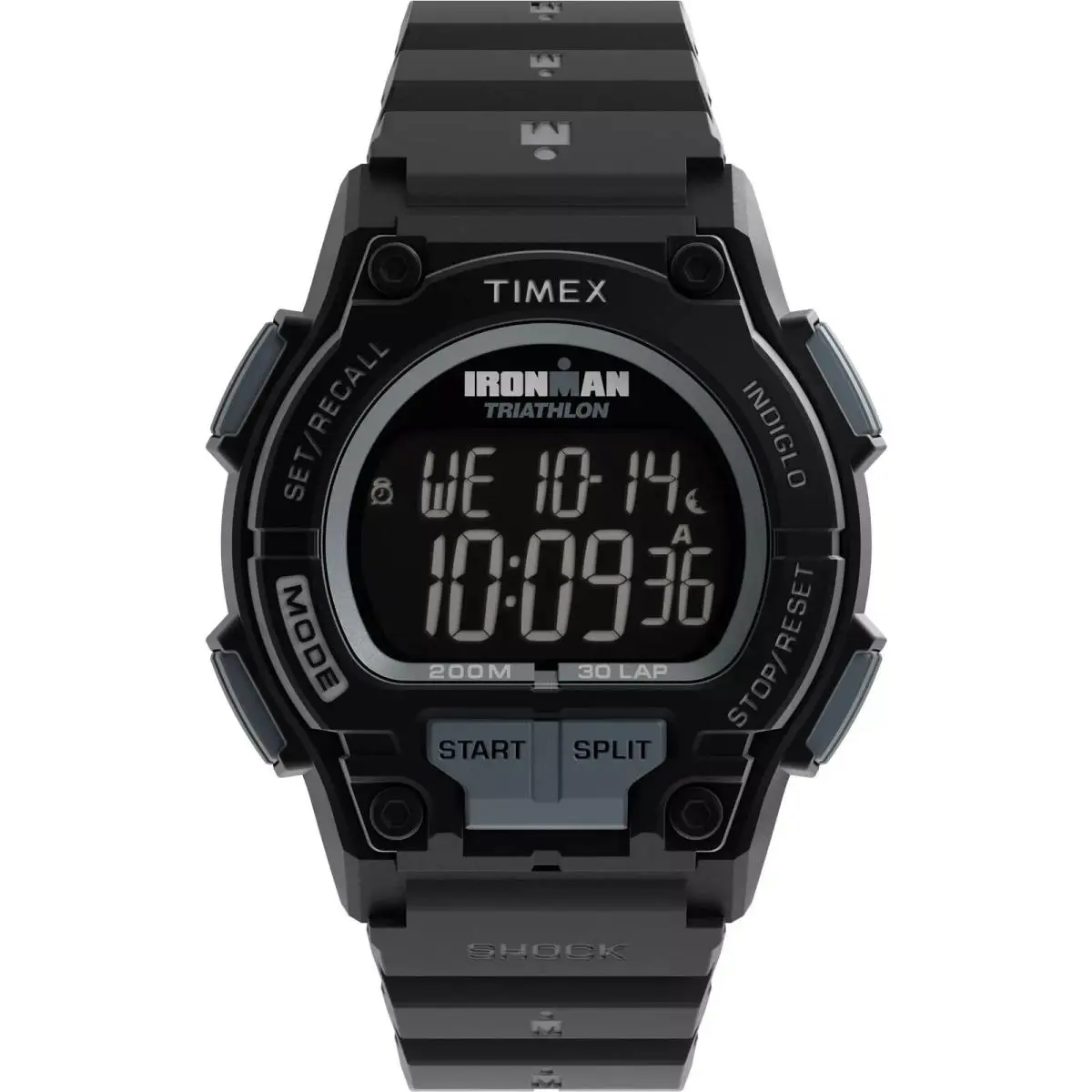 Timex TW5M64800 Men`s Ironman Triathlon 30-Lap Resin Watch Shock Indiglo - Band: Black, Bezel: Black