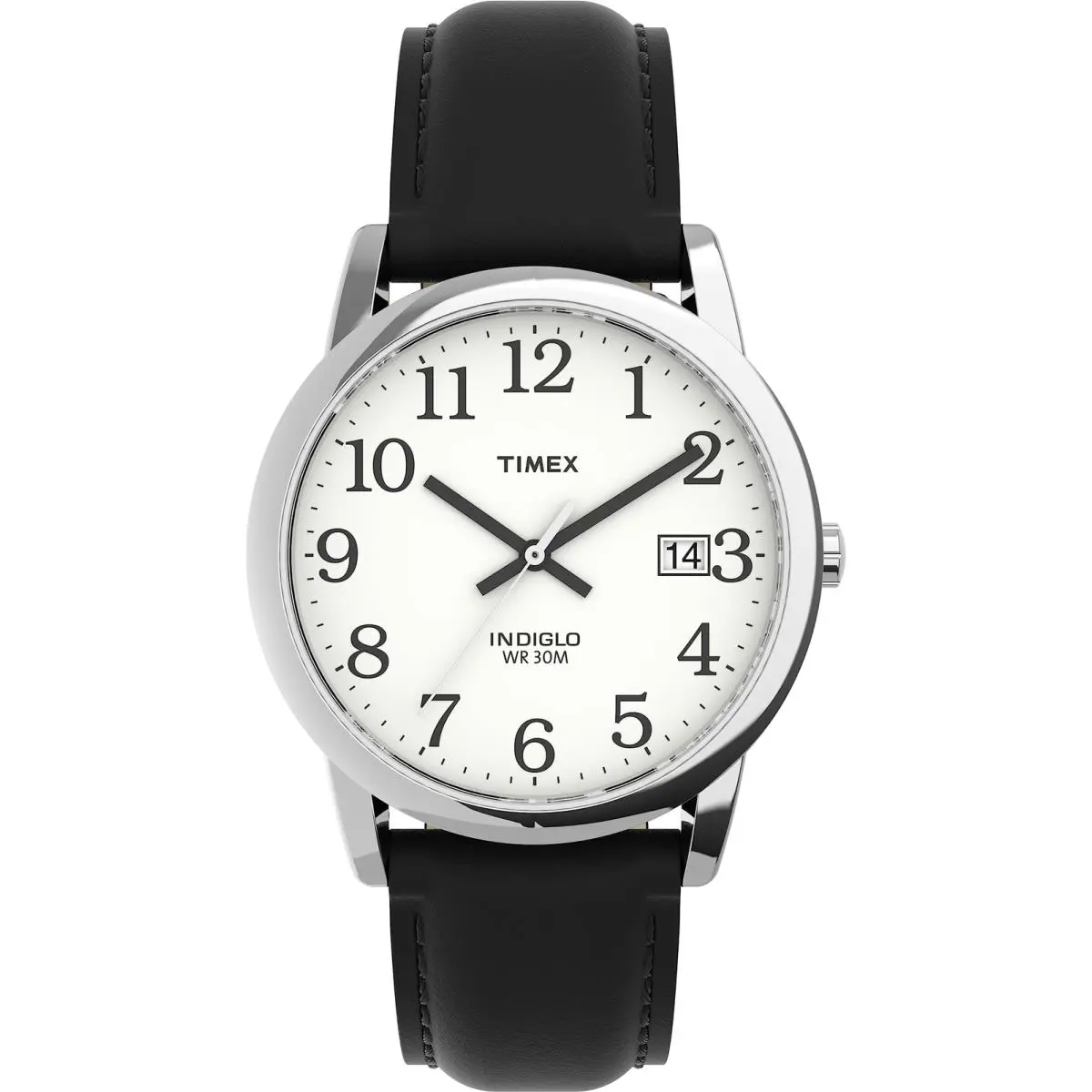 Timex T2H281 Easy Reader 35mm Black Leather Strap Watch For Men - Dial: White, Band: Black