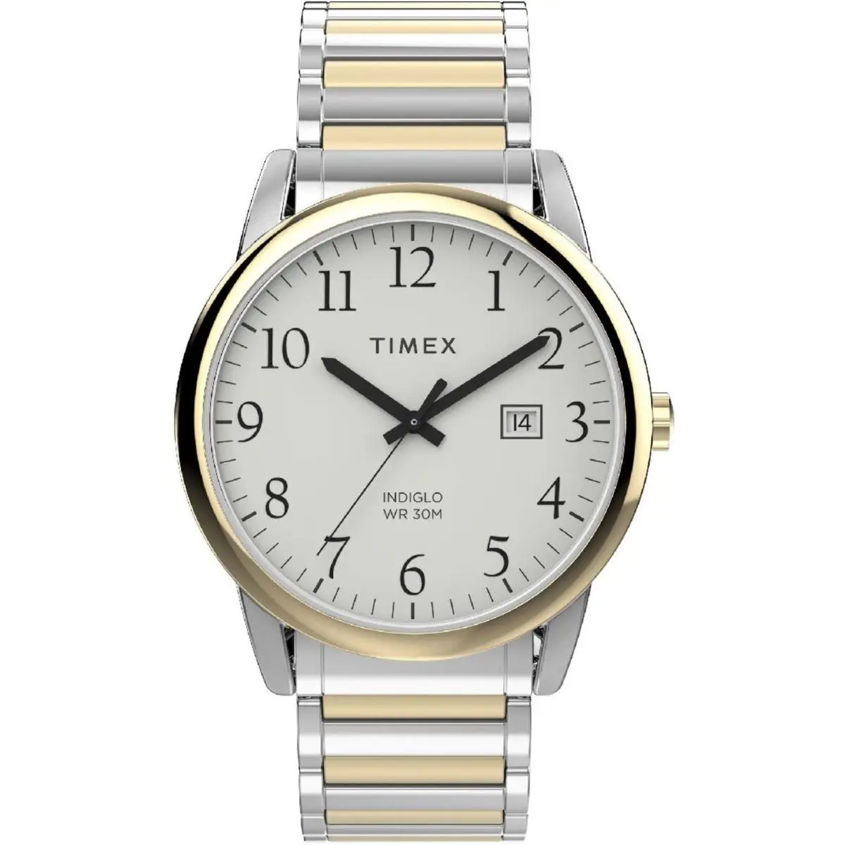 Timex TW2W52100 Men`s Easy Reader 40mm Two Tone Expansion Band Watch - Two Tone, Dial: White, Band: Two Tone