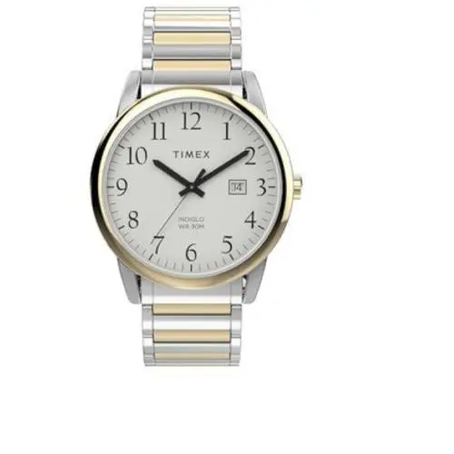 Timex Mens Easy Reader Two-tone Expansion Band White Dial TW2W52100 Watch - Dial: White, Band: Multicolor