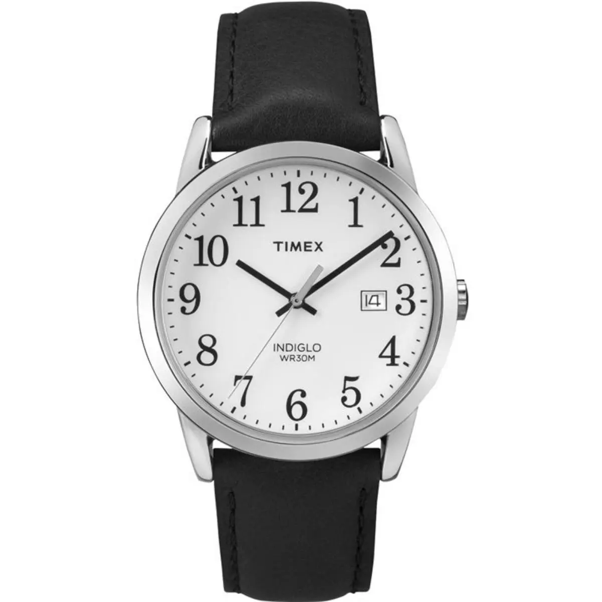 Timex Men`s Watch Easy Reader Quartz White Dial Black Leather Strap TW2P75600 - Dial: White, Band: Black
