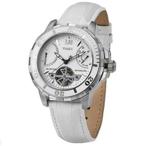 Timex White Croc Leather Dial Automatic Tachymeter Date 100M WATCH-T2M514