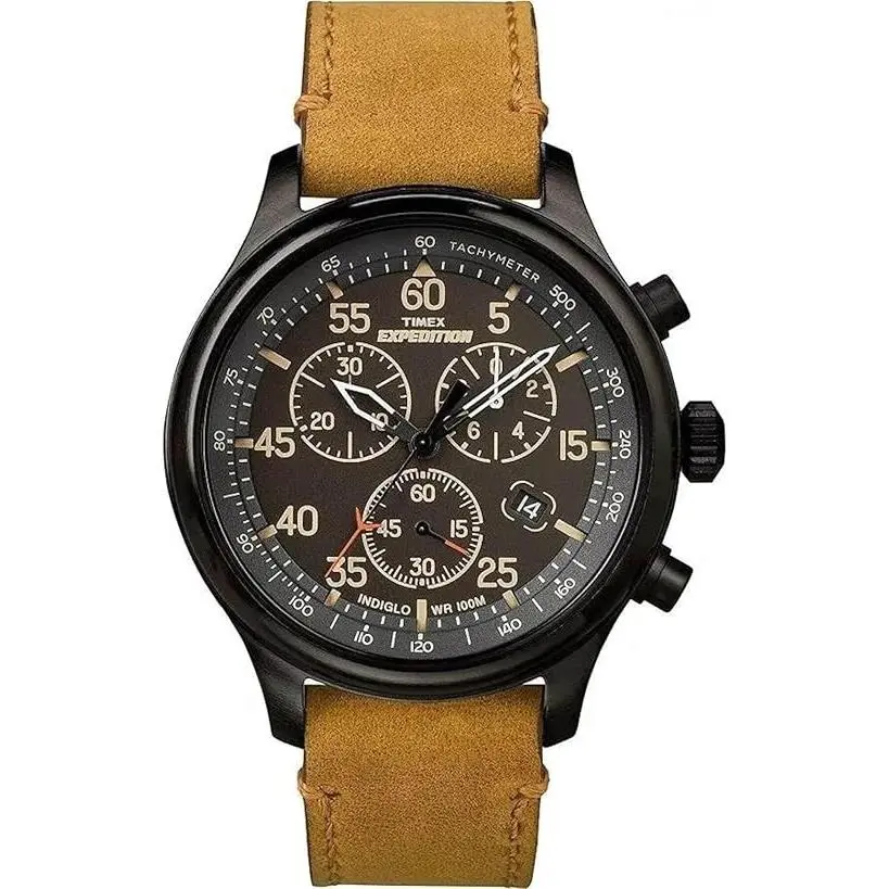 Timex Chronograph Quartz Black Dial Men`s Watch TW4B12300 - Dial: Black, Band: Brown, Bezel: Black