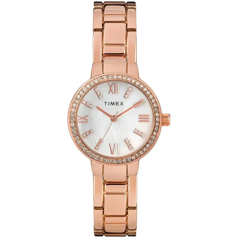 Timex Womens Rose Gold-tone Bracelet Mother of Pearl Analog Dial Watch