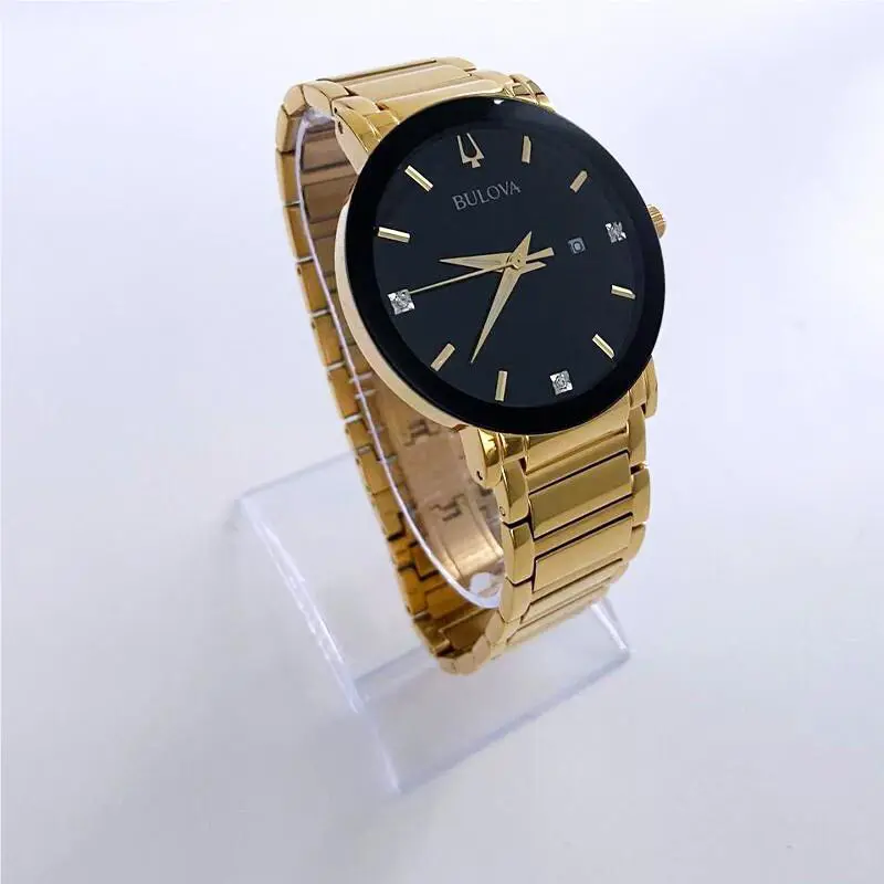 Classic Bulova Futuro Modern Stainless Steel Men 97D116 Black Gold Watch 42mm