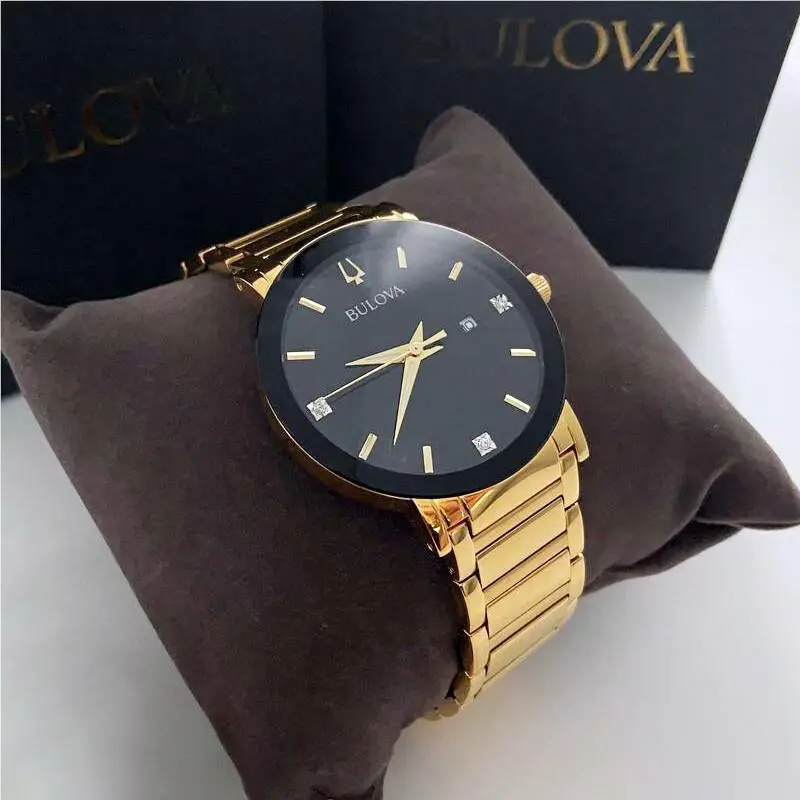 Men  Modern Futuro Black Dial Gold Bracelet Quartz Watch 97D116 42mm Black, Gold by Bulova