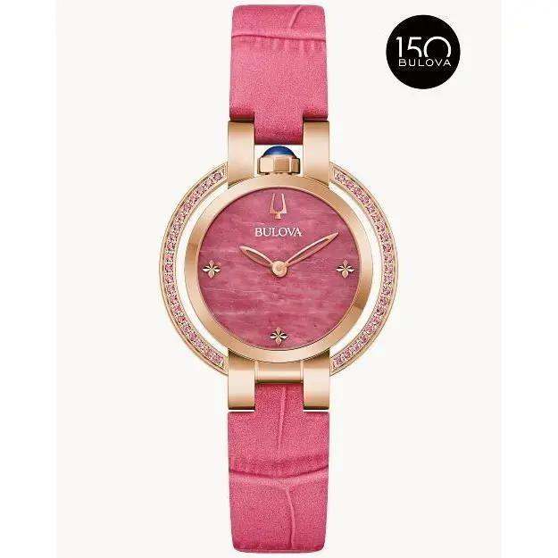 Bulova Rubaiyat Spring Pink Dial Leather Band Women`s Watch 97R103