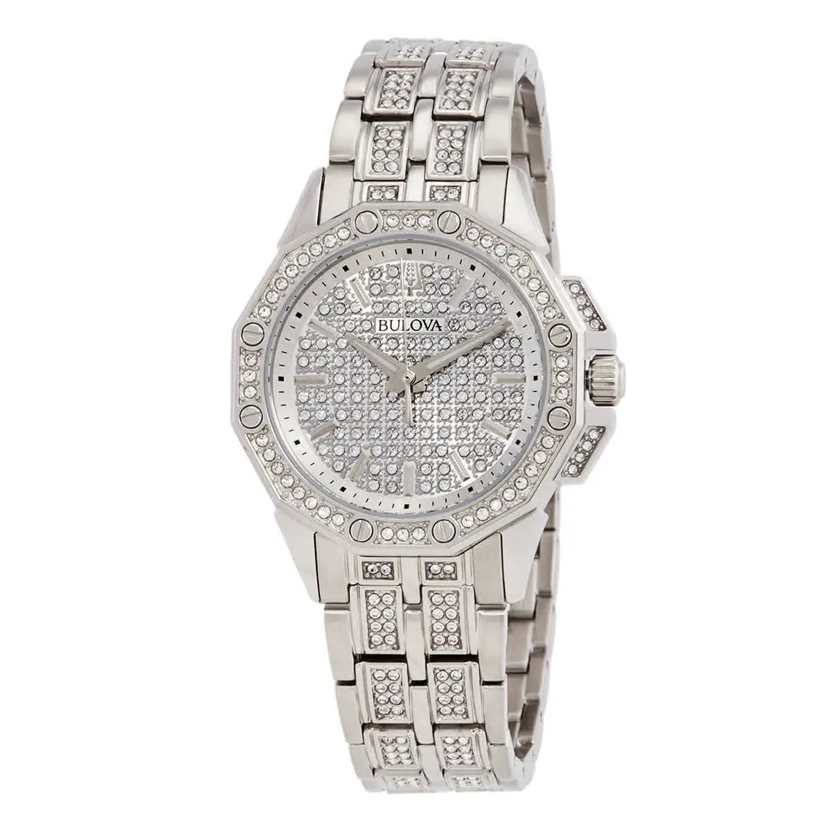 Bulova Octava Quartz Crystal Silver Dial Ladies Watch 96L305 - Dial: Silver, Band: Silver, Bezel: Silver