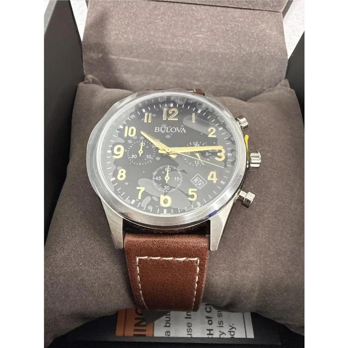 Bulova Men`s Classic 6-Hand Chronograph Quartz Brown Leather Strap 96B301