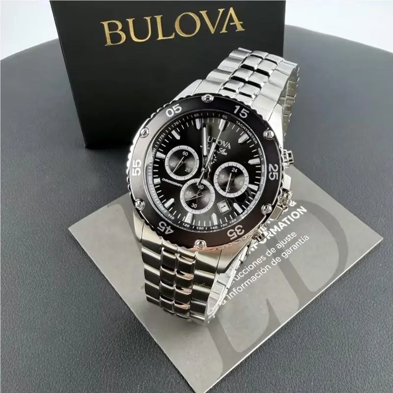Men Bulova Classic Marine Star Black Dial Chronograph 98B401 Quartz Watch 41.5mm