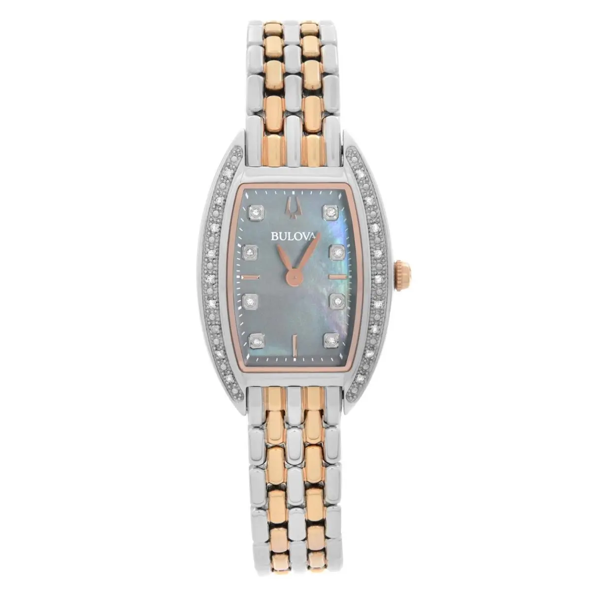 Tonneau Two-tone Steel Black Mop Dial Ladies Quartz Watch 98R232 by Bulova