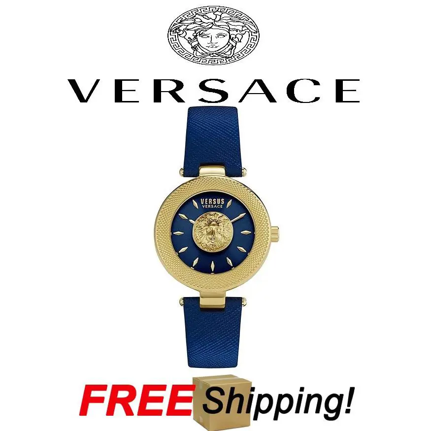 Versace Brick Lane Watch Lion Collection Womens Sunray Dial Leather Strap Blue