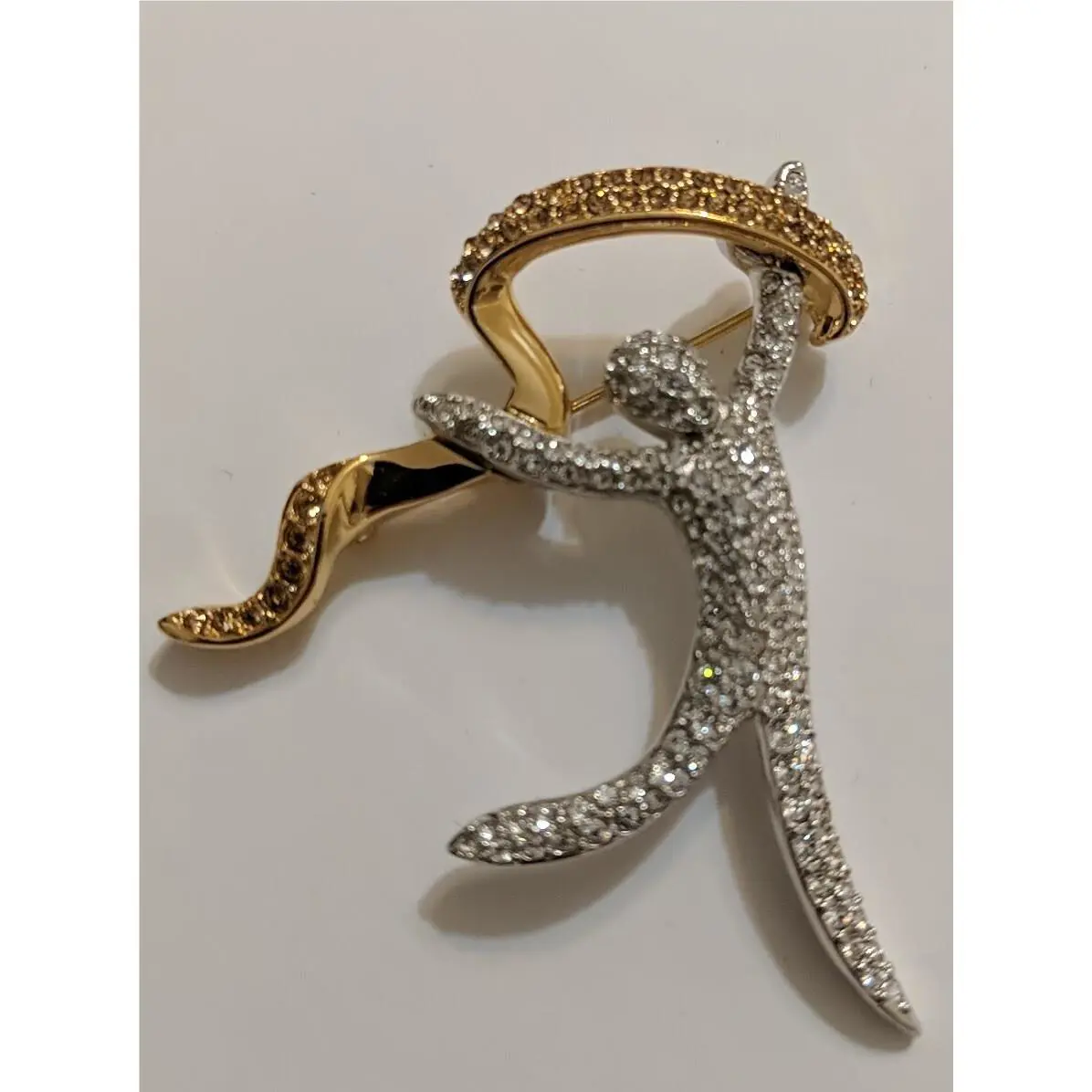 Swarovski 2000 Crystal Dancer with Ribbon Swan Signed Two Tone Brooch P
