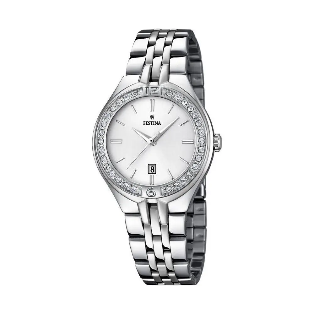 Mademoiselle Silver Steel Case Decorated Bezel Women`s Watch. F16867-1 by Festina