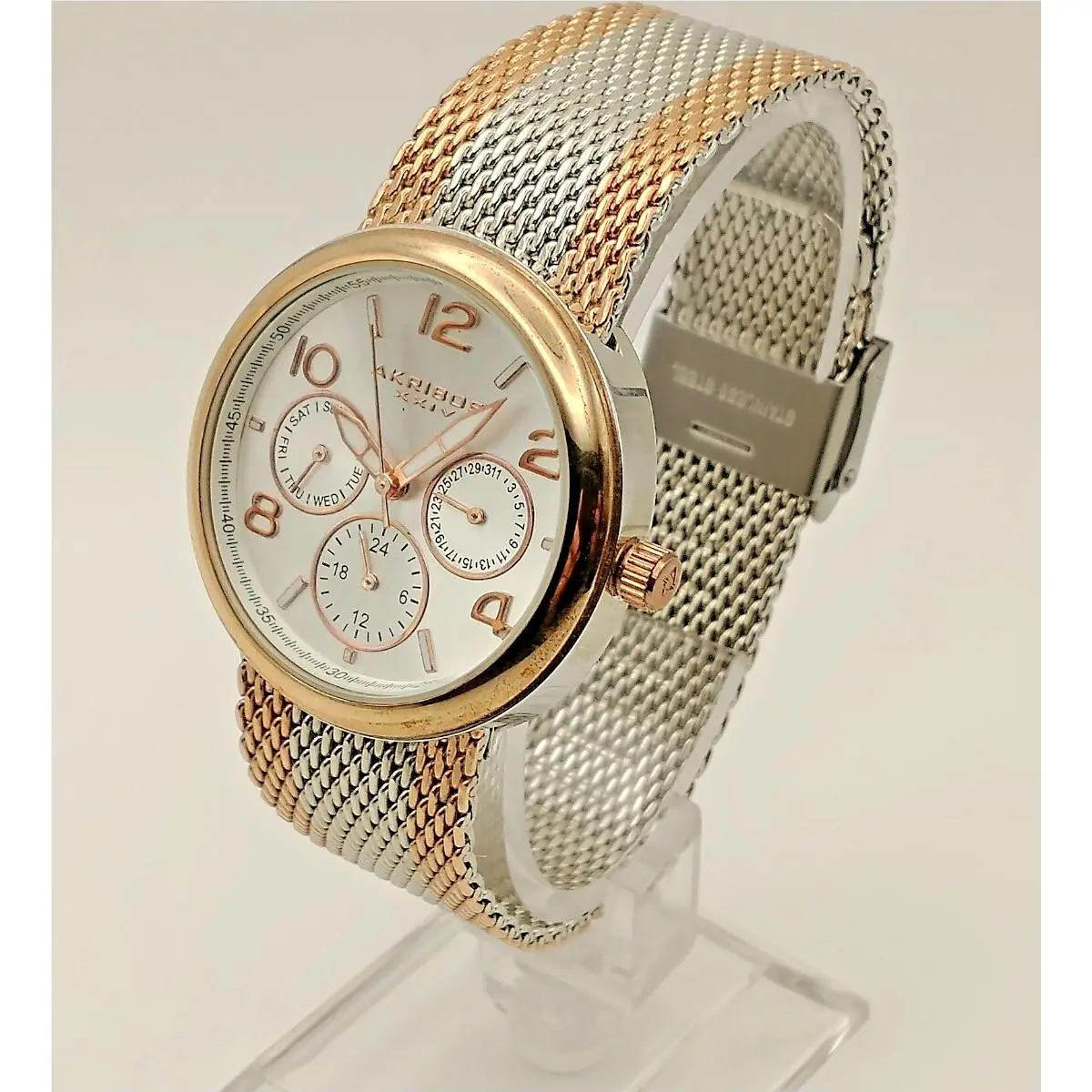 Akribos Xxiv Womens Watch Silver Rose Gold Stainless