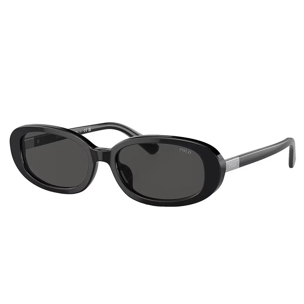 Polo Ralph Lauren PH 4198U 500187 Shiny Black Plastic Oval Sunglasses Grey Lens