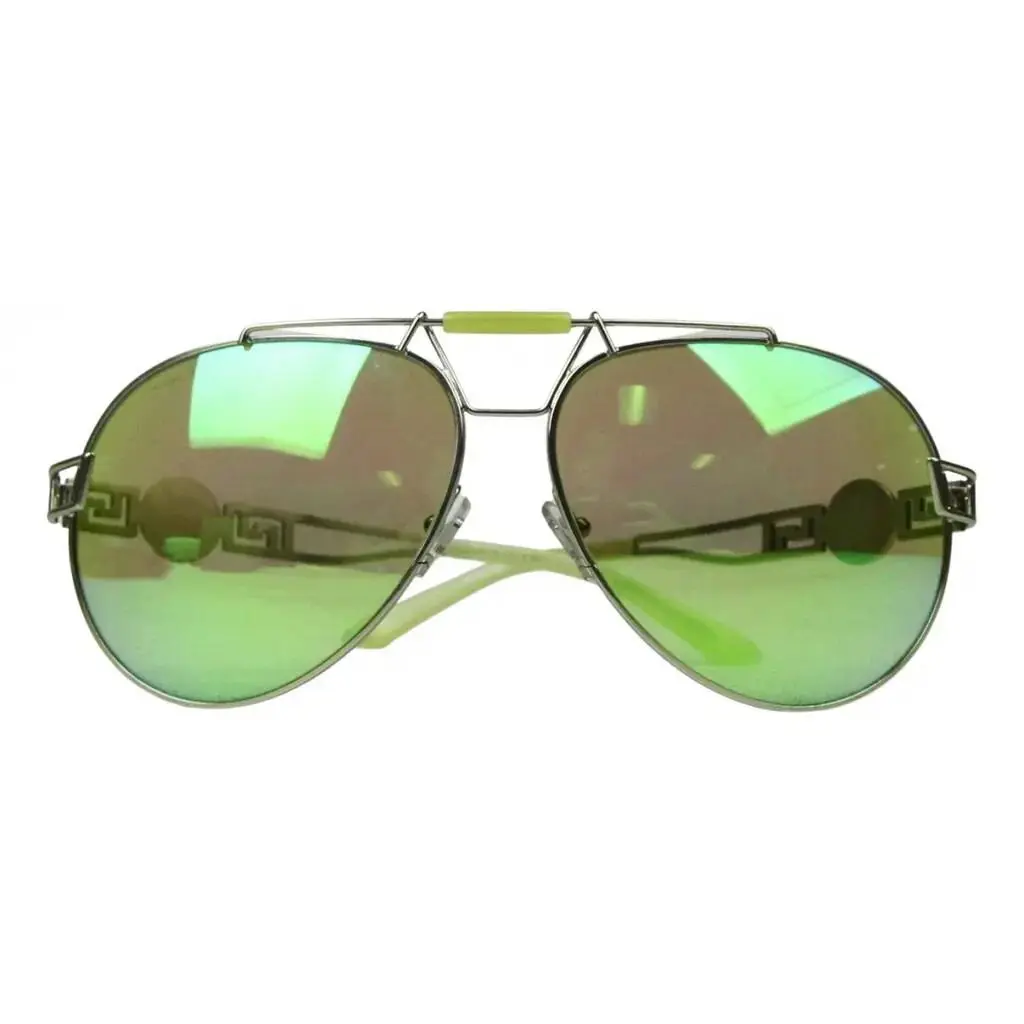 Versace Women`s Lime Green Mirrored Metal Aviator Sunglasses 2160 1358/8N