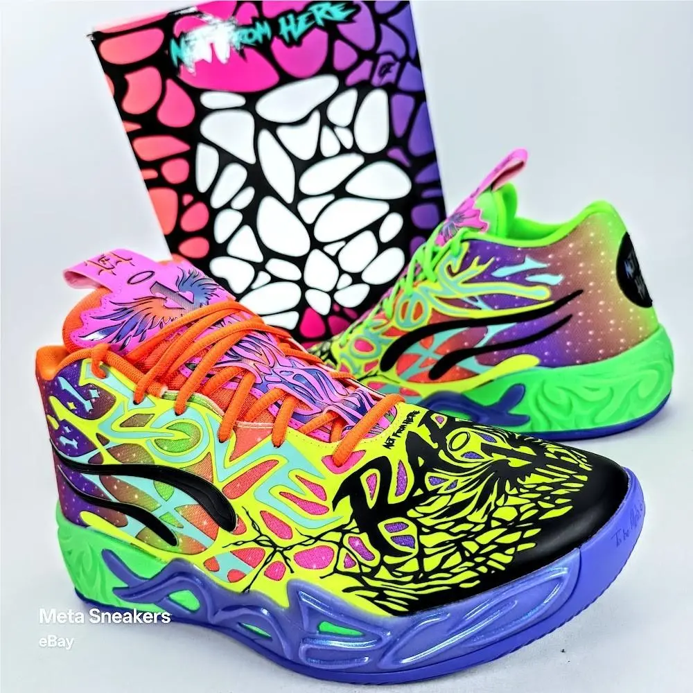 Puma MB.04 US 12 Men`s Black Purple Green Basketball Lamelo Be You 311309 01