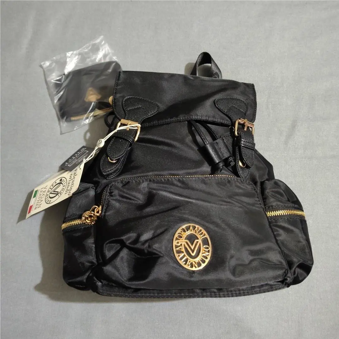 Valentino Orlandi - Bookbag Purse W/wallet - Black/gold - VNB-2101 - Handle/Strap: Black, Hardware: Gold, Exterior: Black