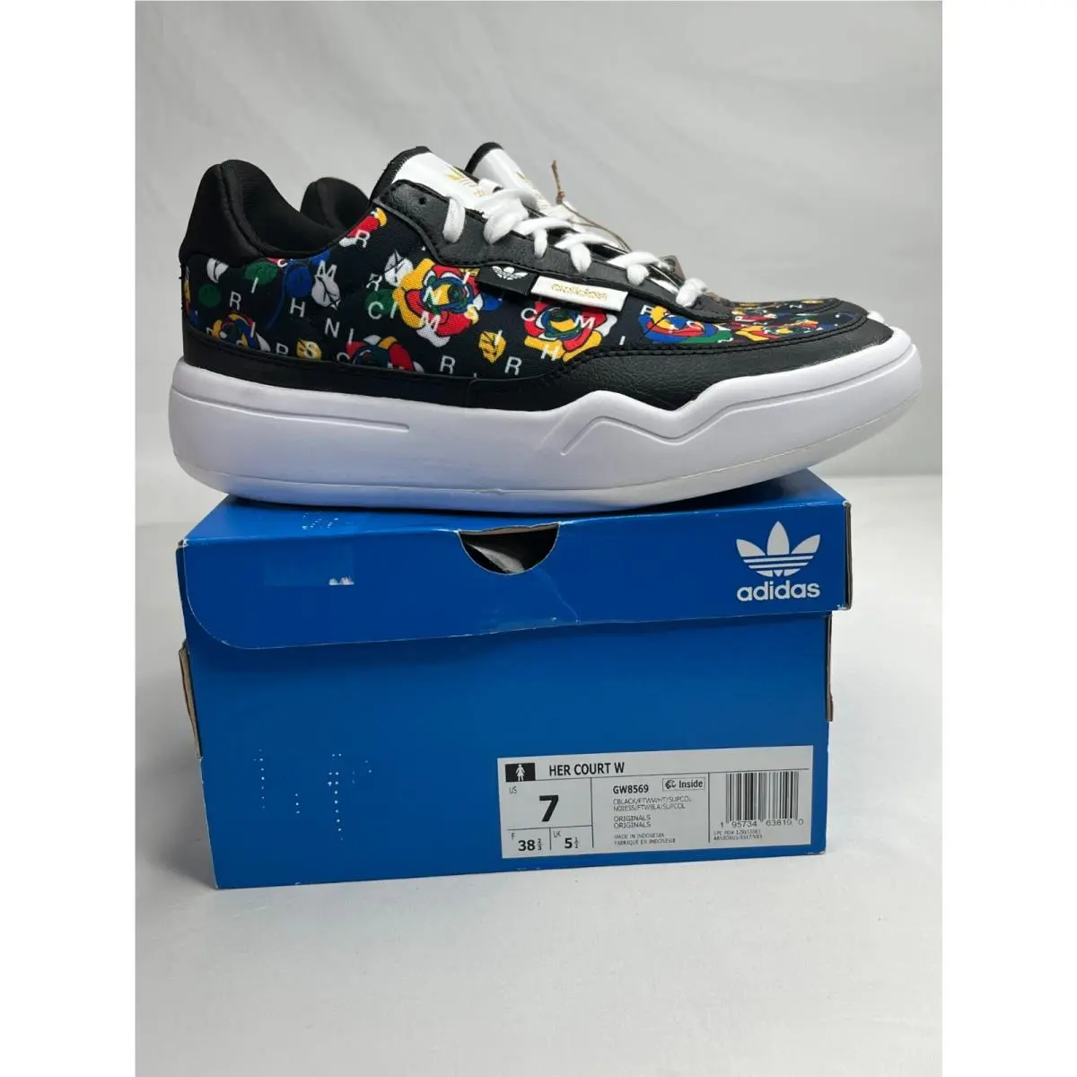 Adidas Womens Her Court Originals GW8569 Black Lace Up Sneaker Shoes Size US 7