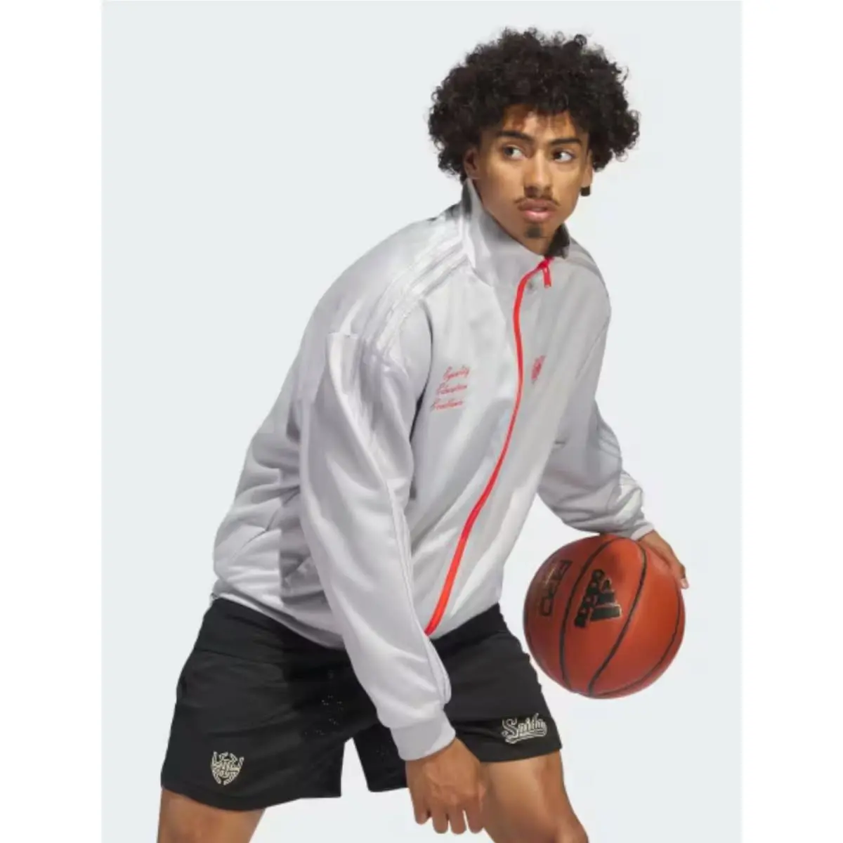 Mens L Adidas Donovan Mitchell Spida Satin Silver Bomber Warm-up Track Jacket