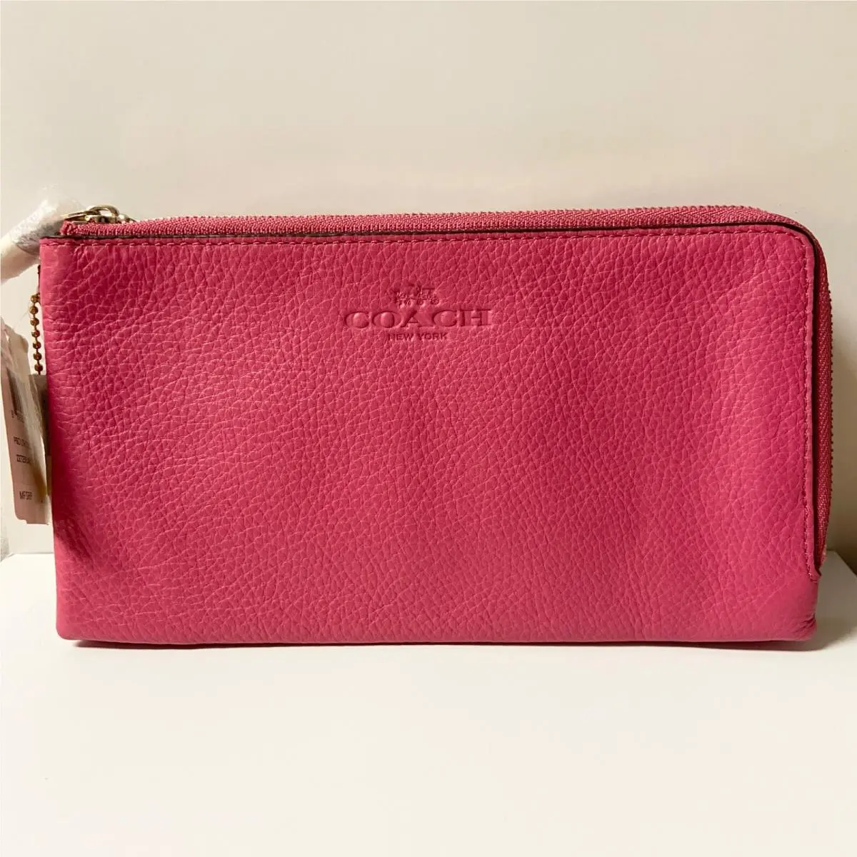 Pebbled Leather Double Zip Wallet Wristlet Dahlia by Coach